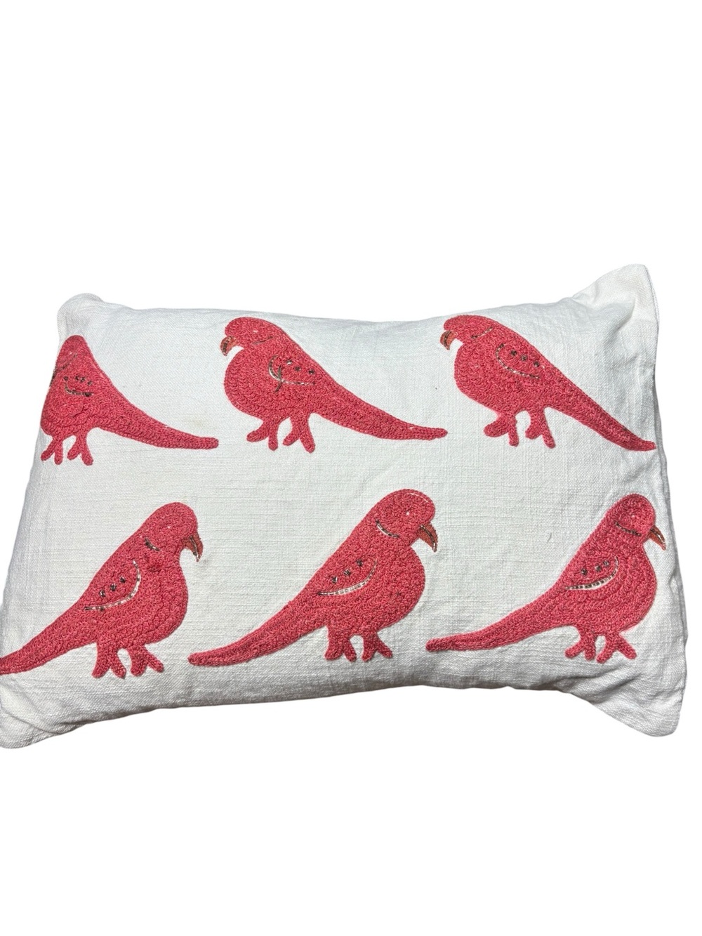 Pottery barn decorative throw pillow embroidered bird parrot 16.5”x12”